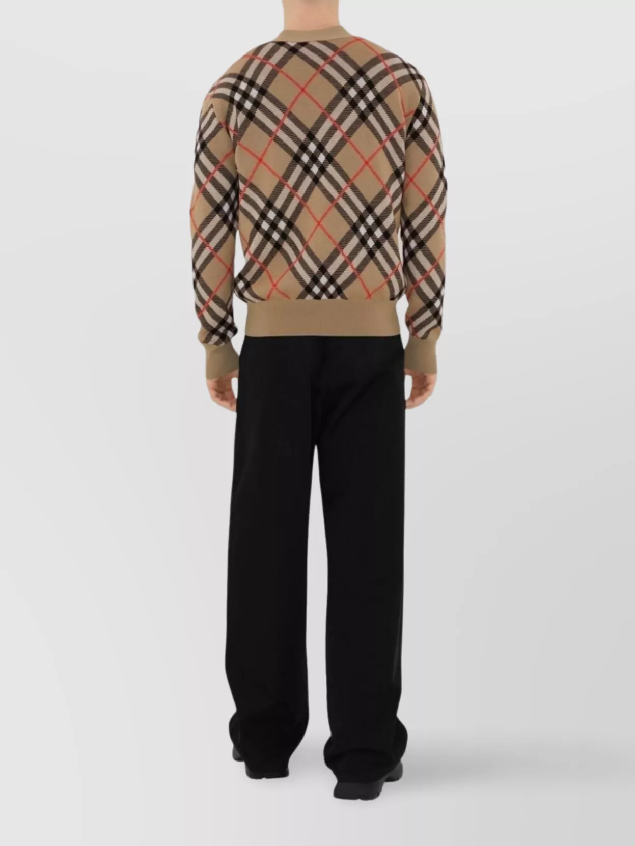 Burberry Check Pattern V-Neck Cardigan With Ribbed Cuffs