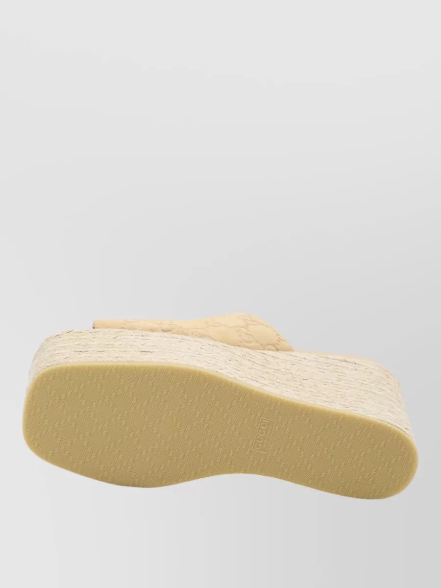 Gucci Gg Monogram Suede Wedge Sandals Morsetto