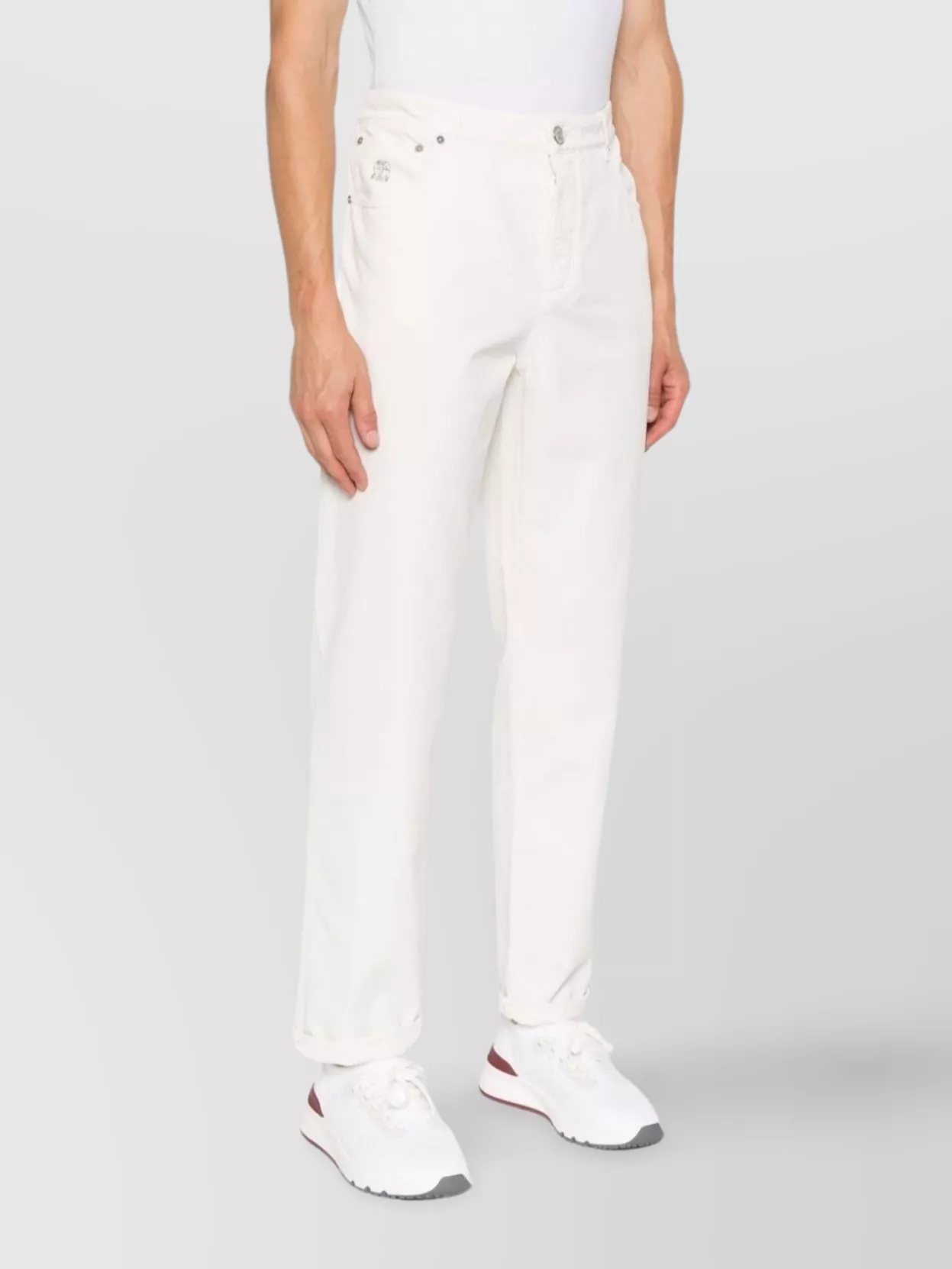 Brunello Cucinelli Cotton Trousers With Belt Loops And Rolled Cuffs