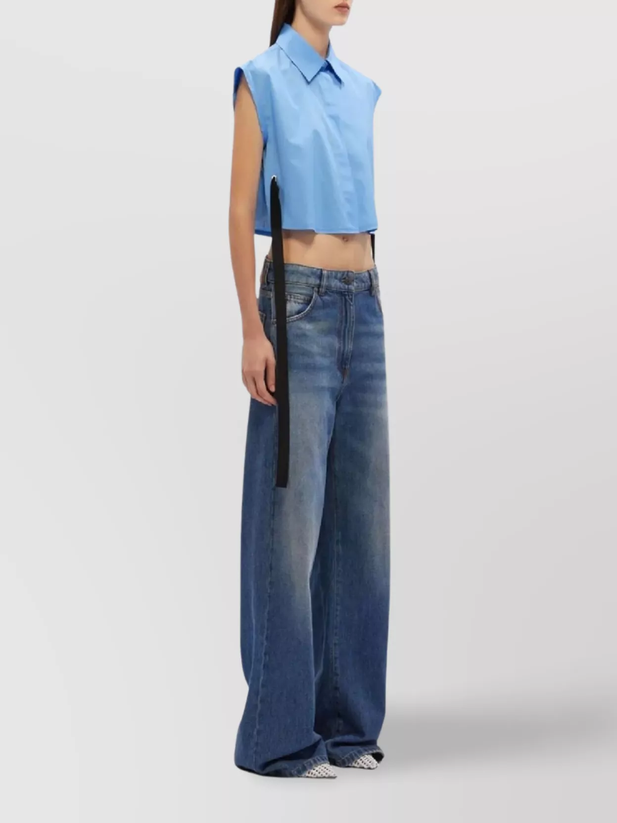 Msgm Belted Cap Sleeve Cropped Shirt