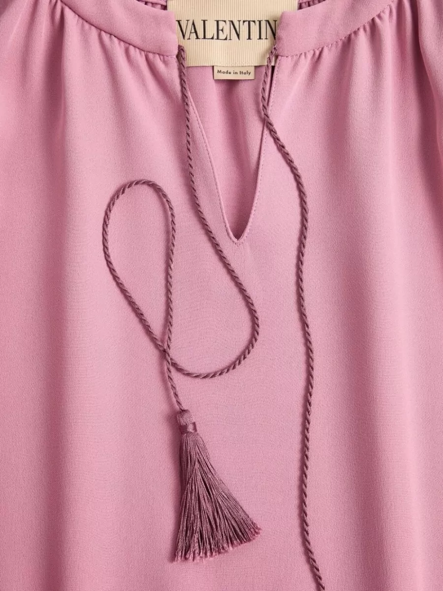 Valentino Silk Top Tassel Cuffs Gathered Shoulders