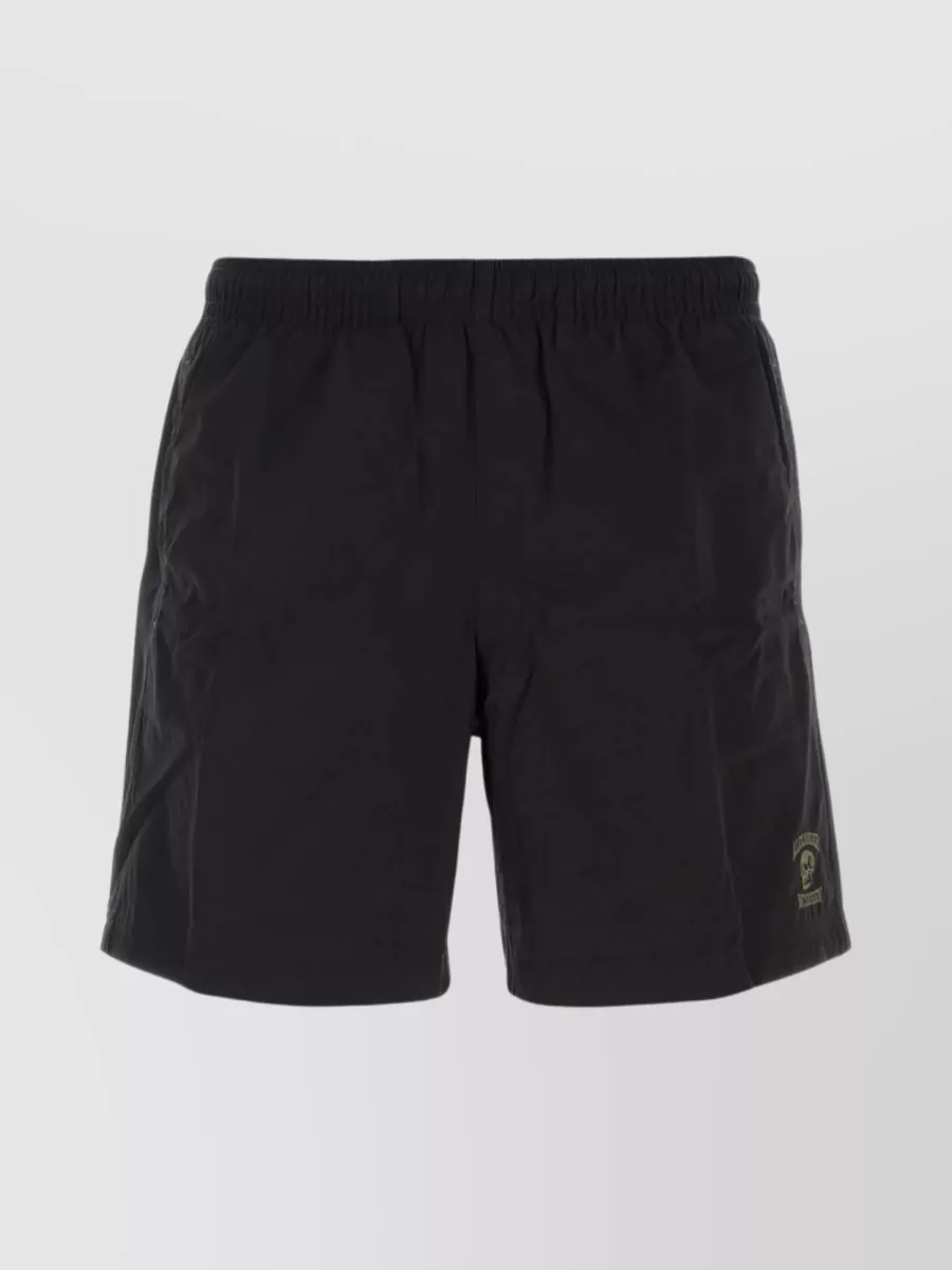 Shop Alexander Mcqueen Nylon Swim Shorts With Elastic Waist And Pockets In Black