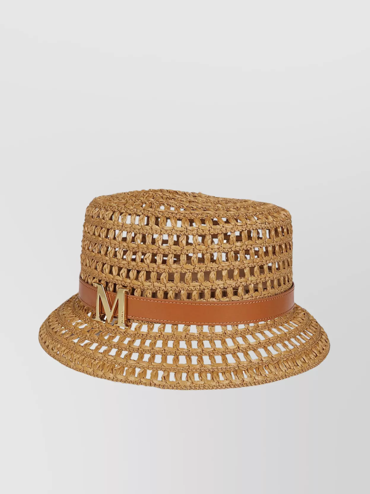 Max Mara Perforated Straw Hat Leather Band In Brown