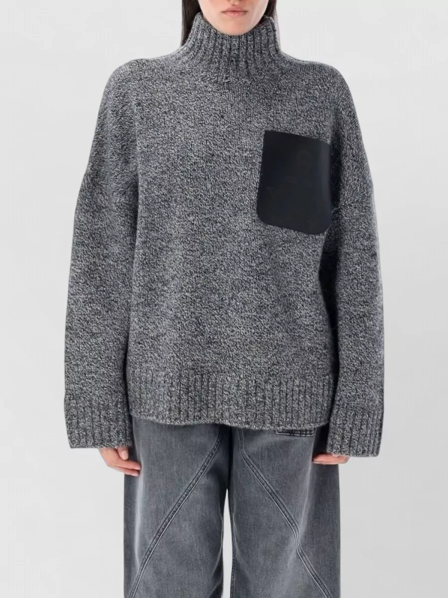 JW Anderson Wool alpaca high neck leather patch sweater