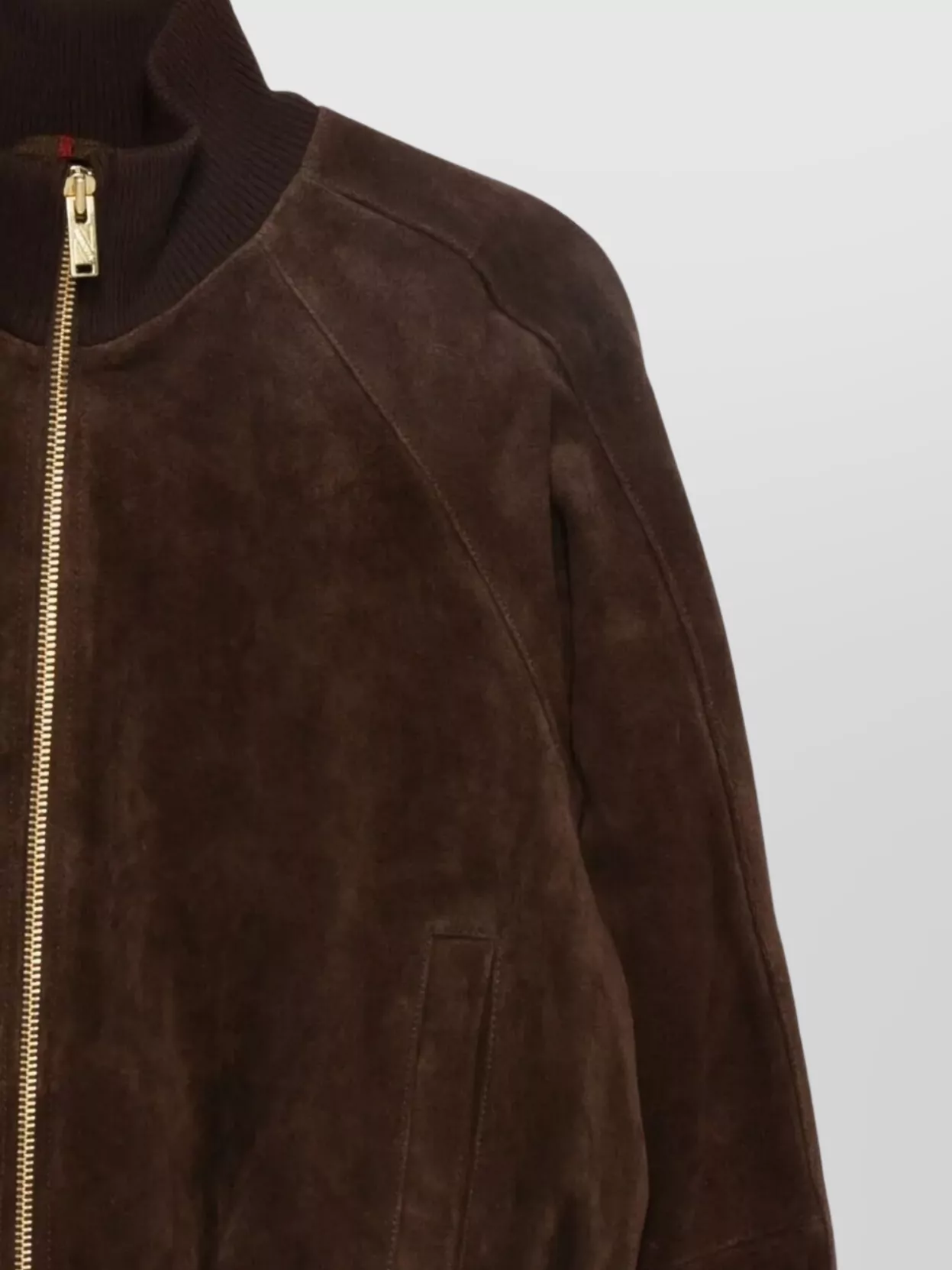 Baracuta Suede Track Jacket With Ribbed Collar And Cuffs