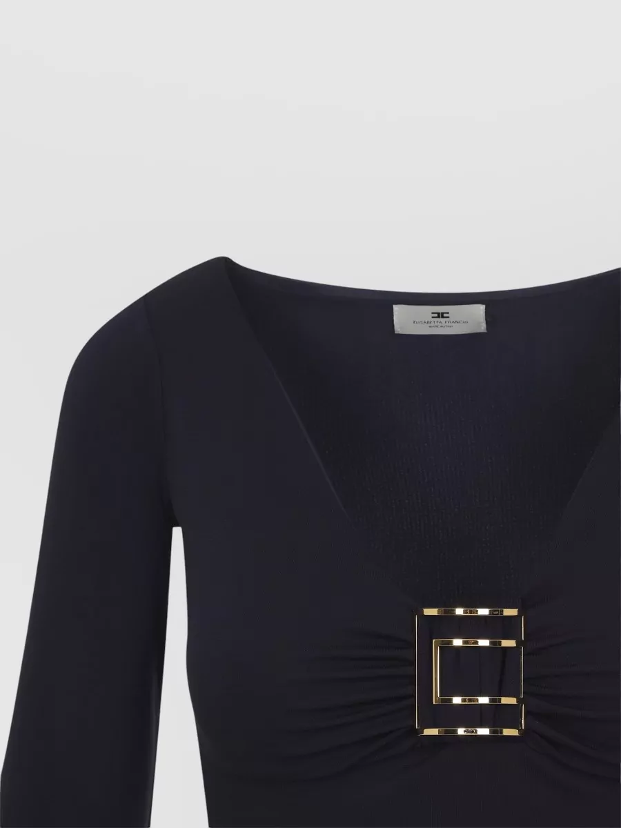 Elisabetta Franchi Draped V-Neck Long-Sleeve Top