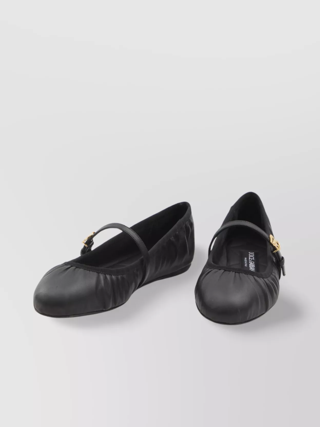 Dolce & Gabbana Black Ballerinas With Metallic Logo And Strap In Leather Woman In Black