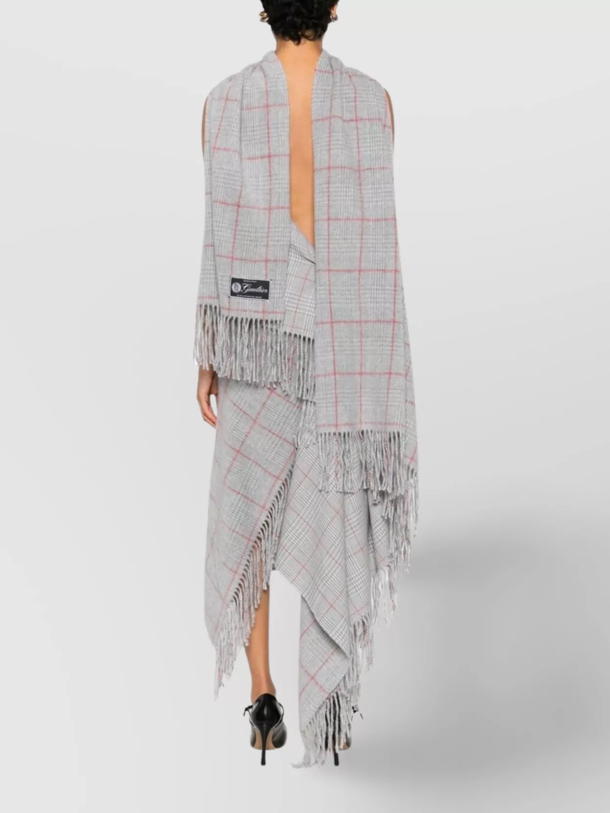 Jean Paul Gaultier Asymmetric Checked Dress Fringe Detail