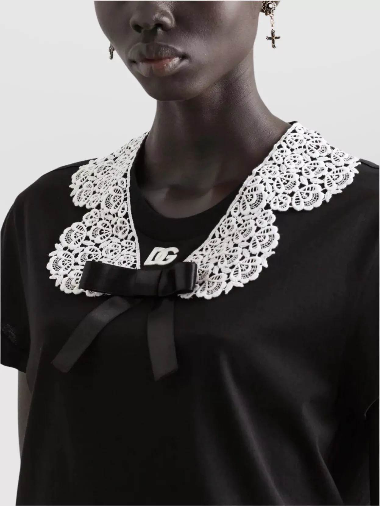 Dolce&Gabbana Bow Crewneck Lace Short Sleeves Top