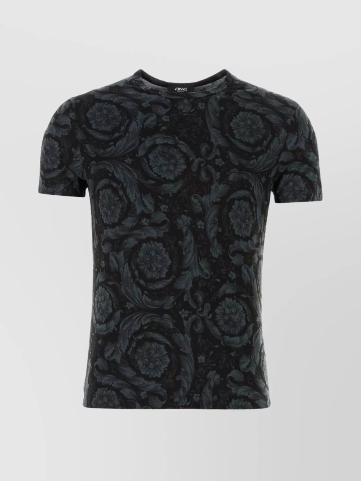 Shop Versace Floral Crew Neck T-shirt With Short Sleeves In Black