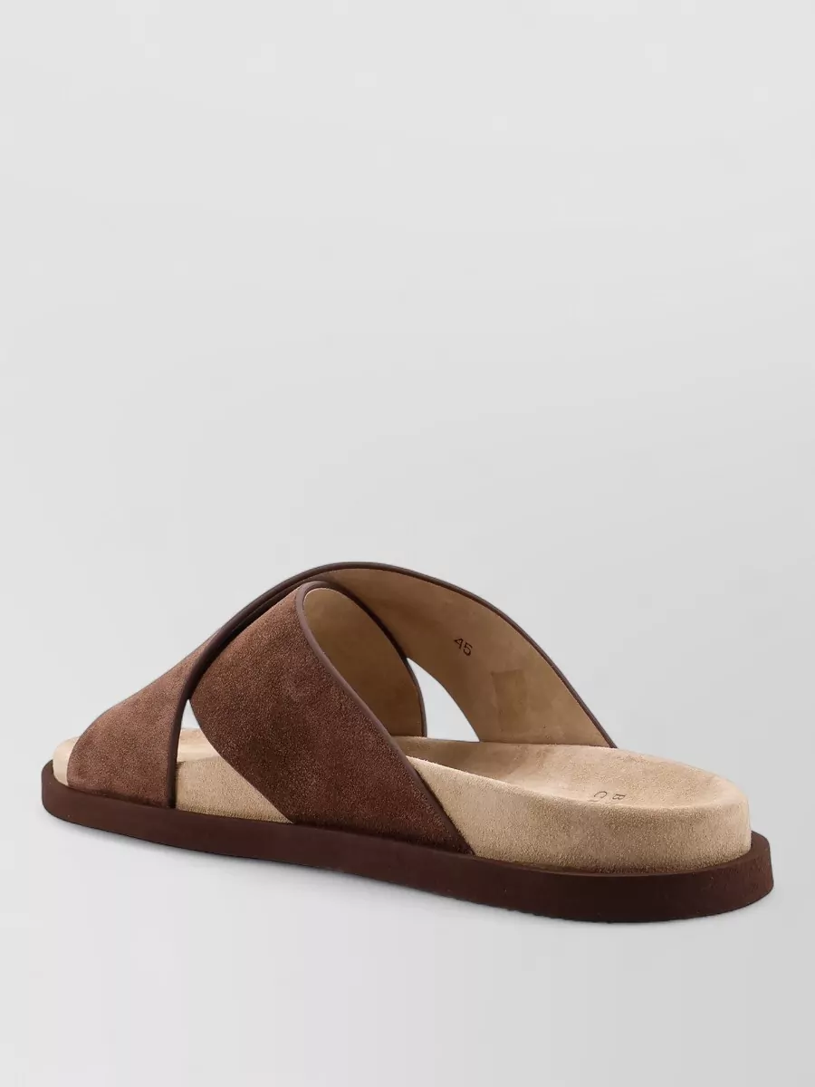 Brunello Cucinelli Suede Sandals Cross Strap Flat Sole