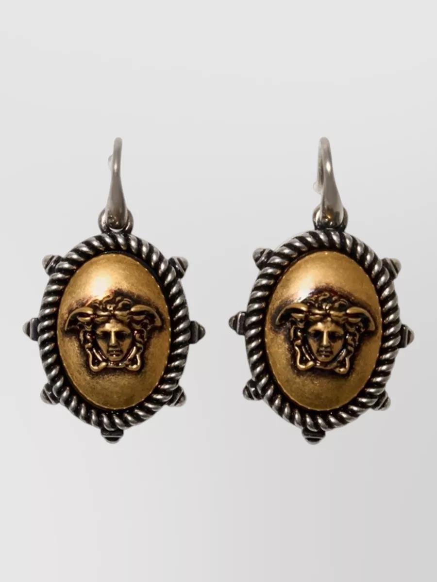 Versace two-tone medusa drop earrings