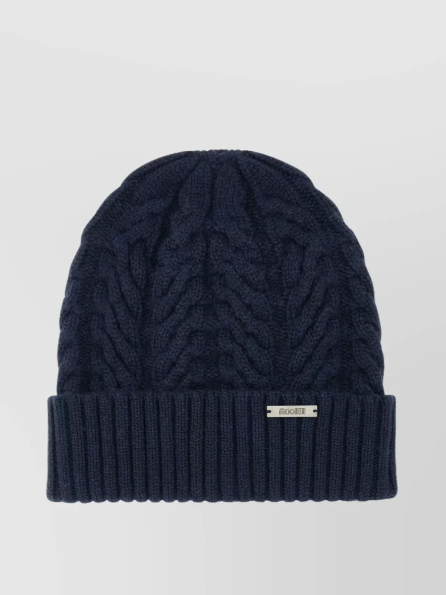 Shop Moorer Maria Foldable Cashmere Beanie With Cable Knit In Blue