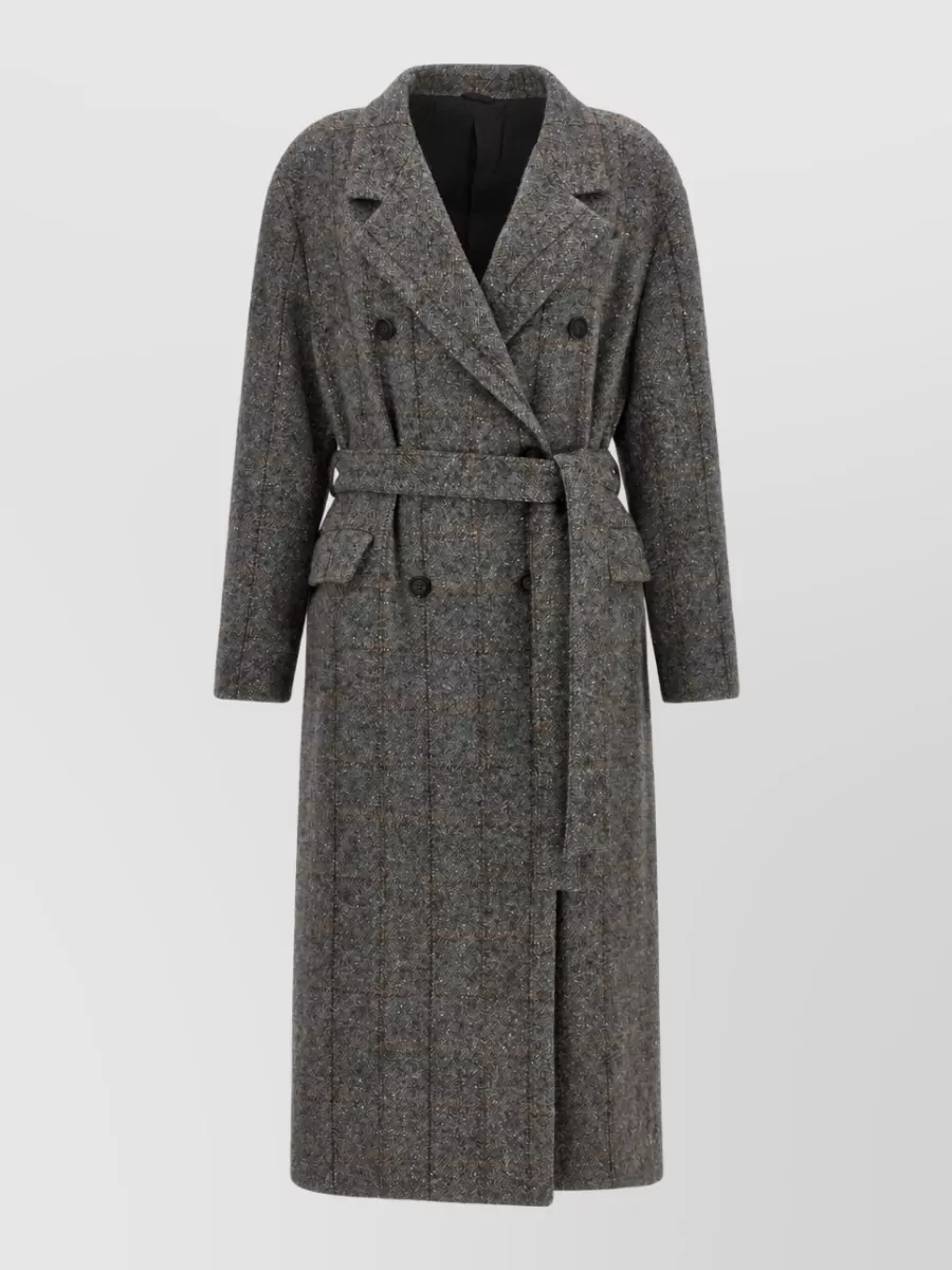 Brunello Cucinelli Alpaca-blend check double-breasted belted coat