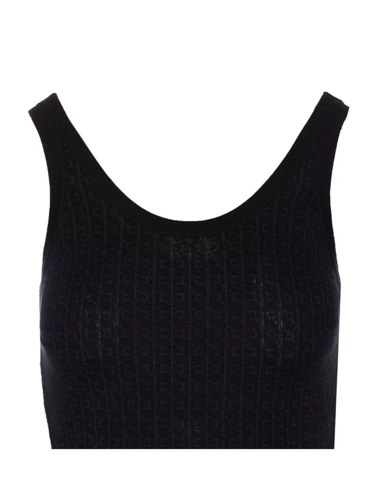 Elisabetta Franchi Fitted Scoop Neck Sleeveless Textured Top In Black