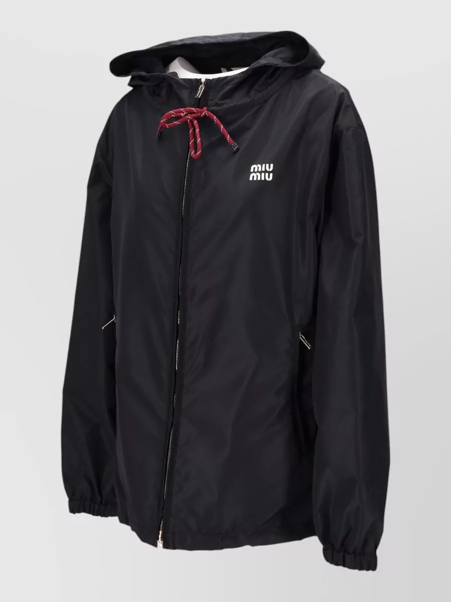 Miu Miu Technical Fabric Hooded Jacket Elastic Cuffs Pockets