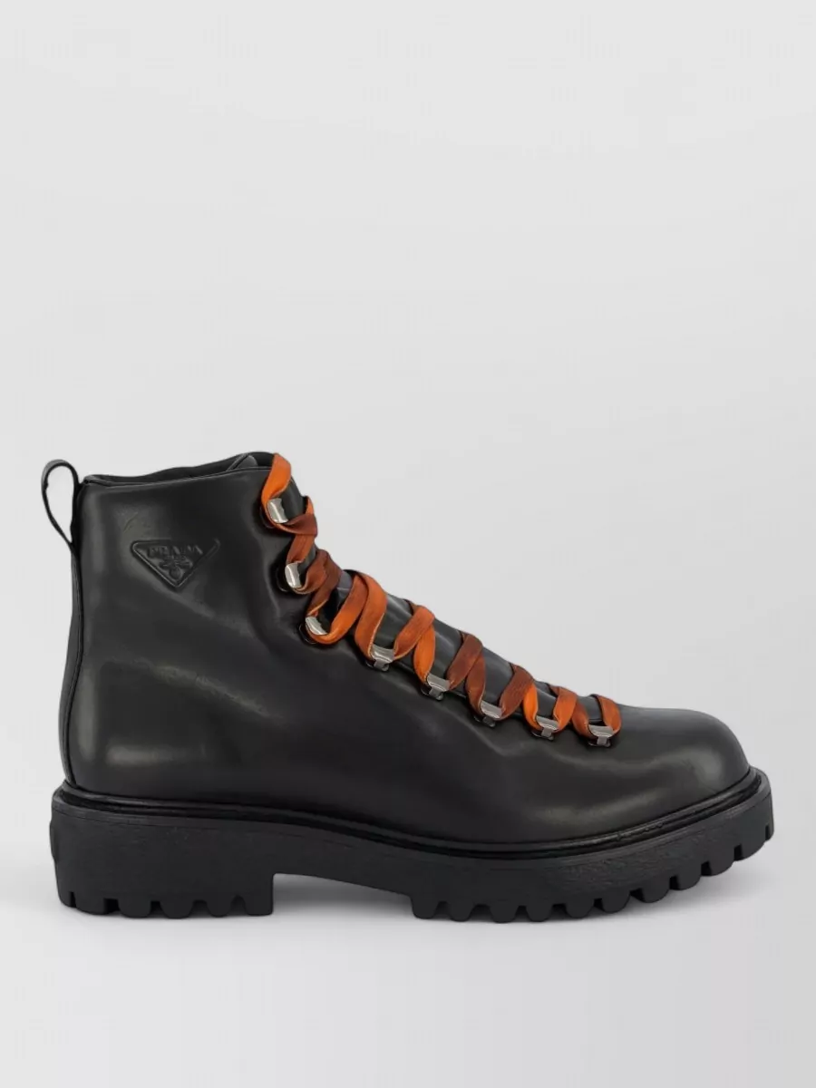 Prada Leather Lace-Up Ankle Boots
