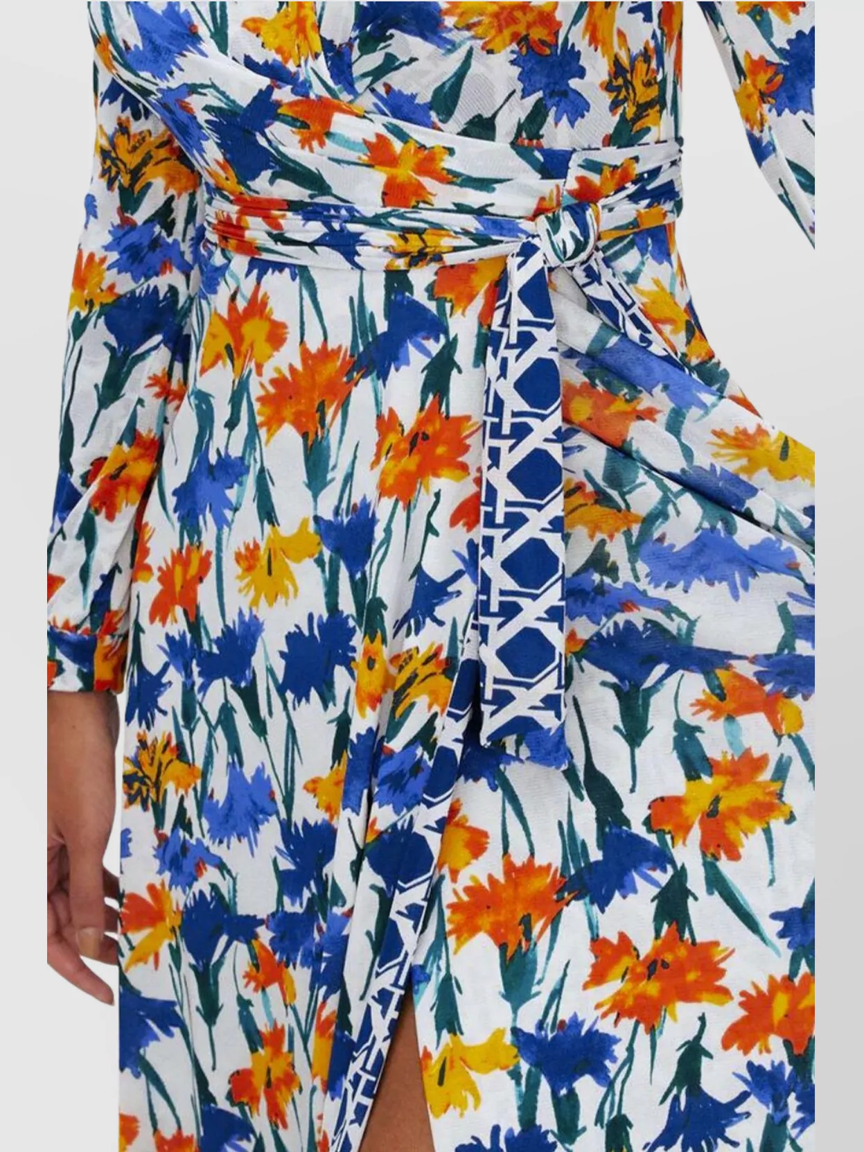 Diane Von Furstenberg Waist Belted Floral Pattern Wrap Dress In Multi