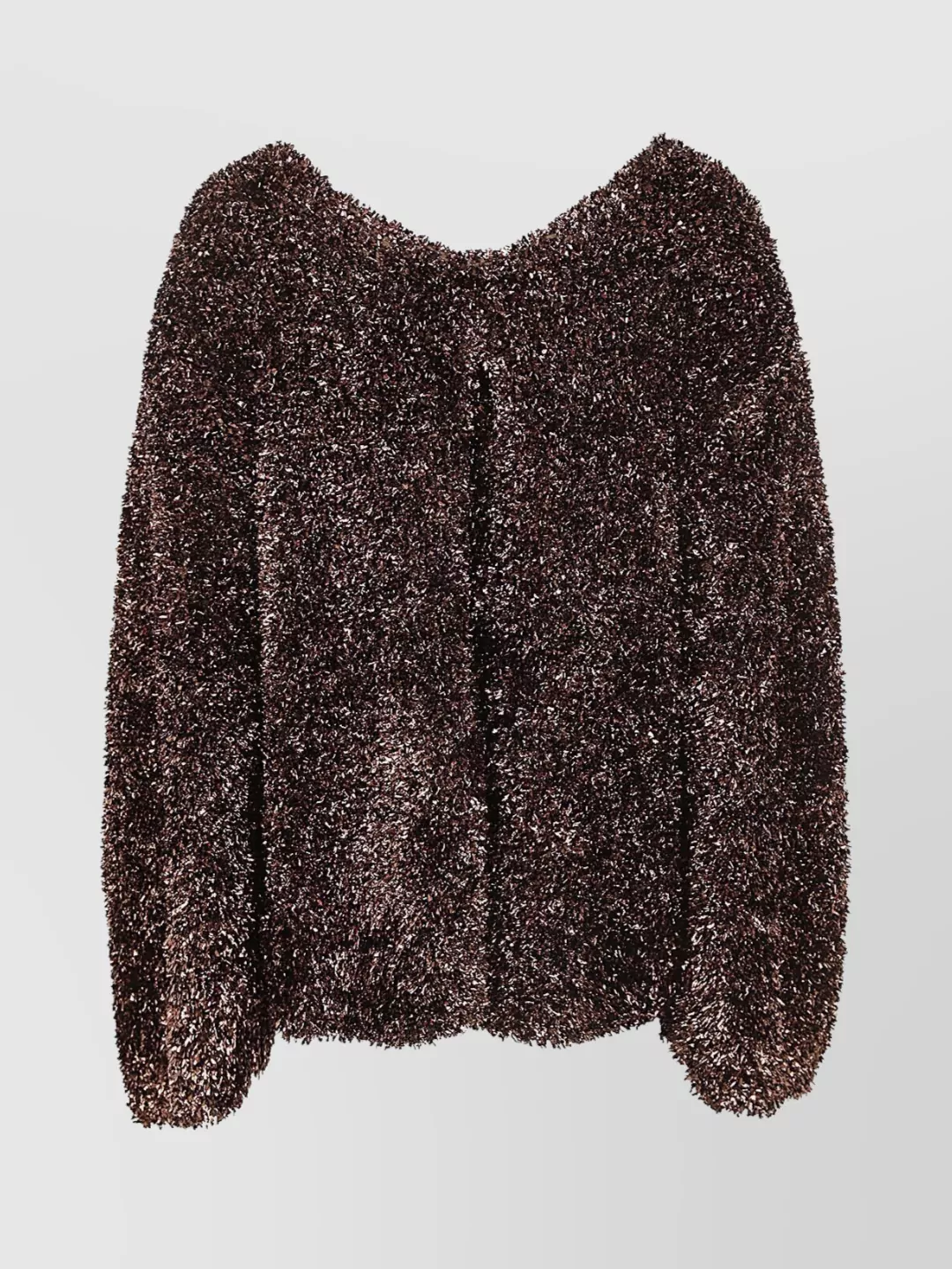 Dries Van Noten 03290 Tess Long Sleeve Metallic Knit Sweater In Brown