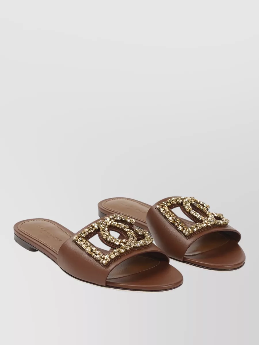 Dolce&Gabbana Crystal-Embellished Leather Flat Mules