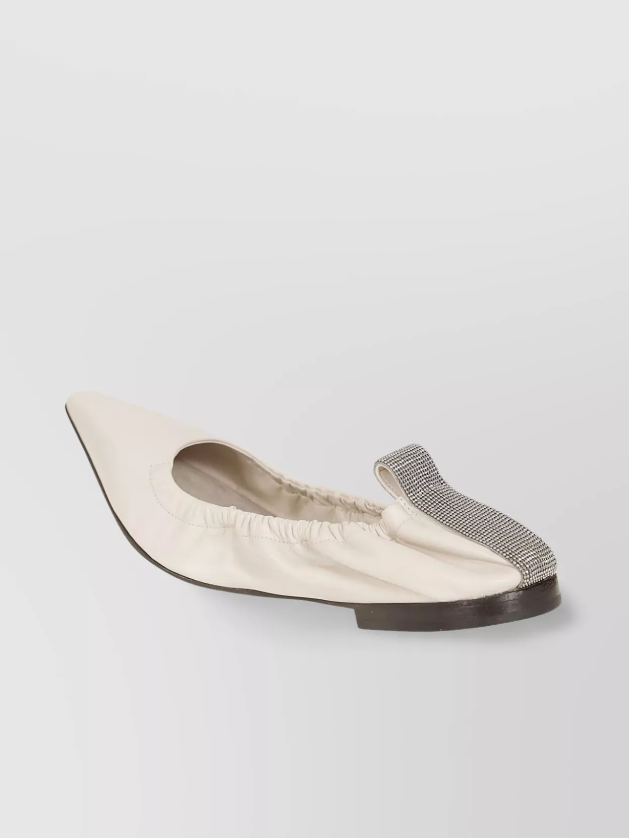 Shop Brunello Cucinelli Embellished Pointed Toe Elasticized Ballerina Shoes