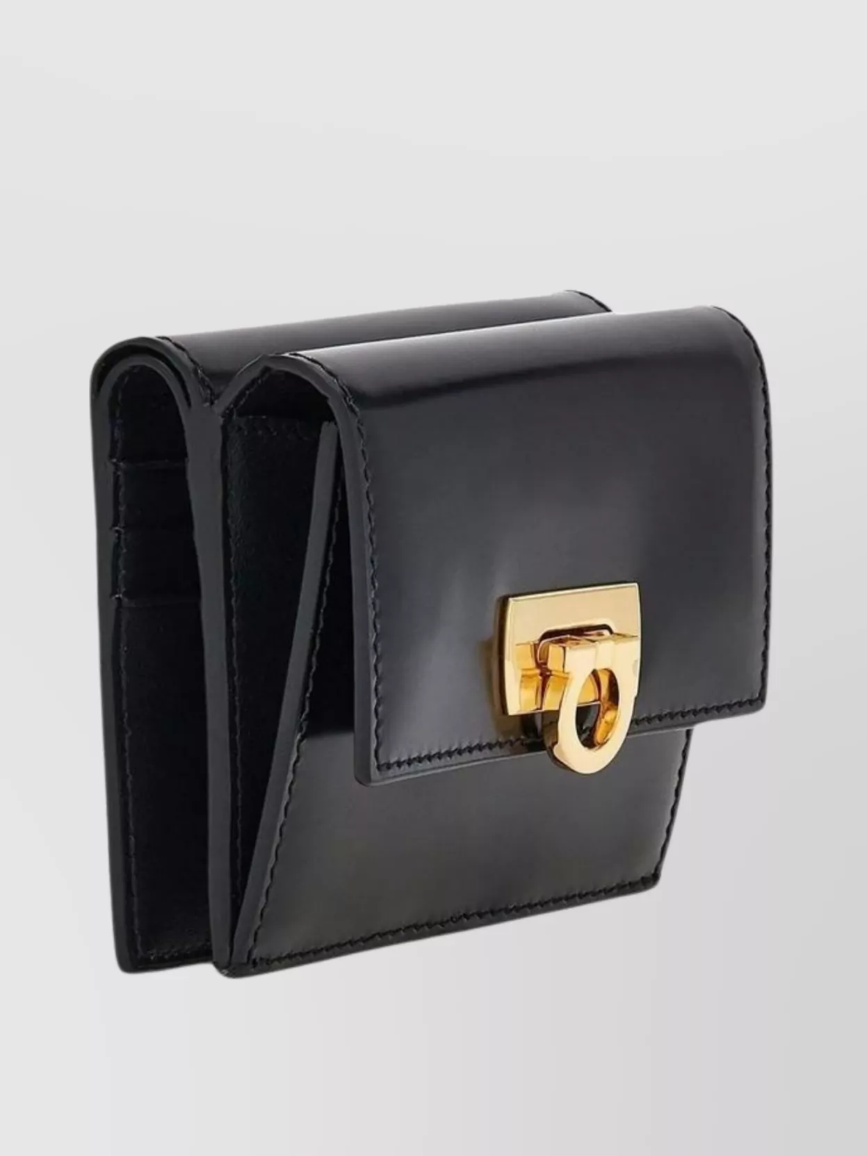 Ferragamo French Foldover Compact Gold Hardware