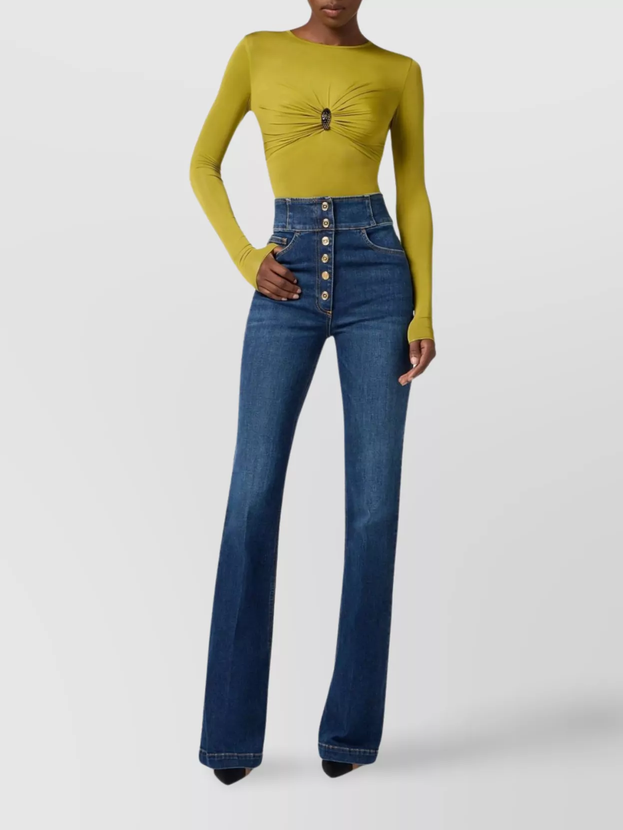 Elisabetta Franchi High-Waisted Flared Leg Trousers With Button Detailing