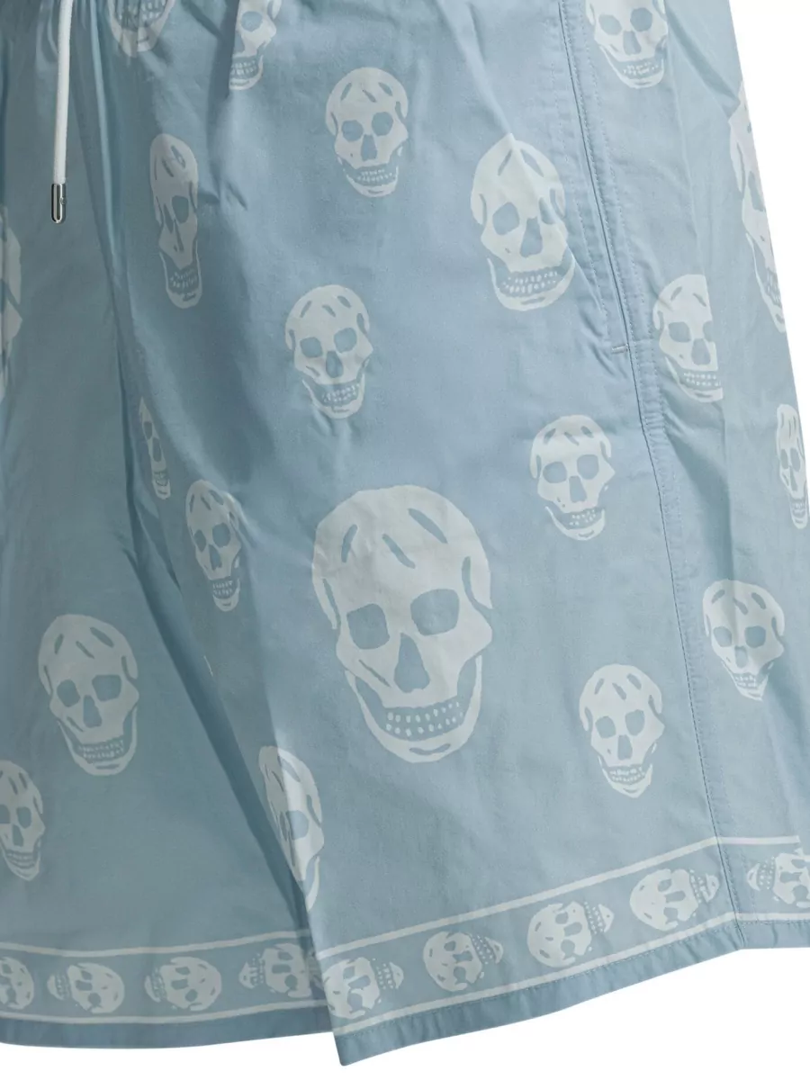 Mc Queen Swim Shorts Above Knee Skull Pattern