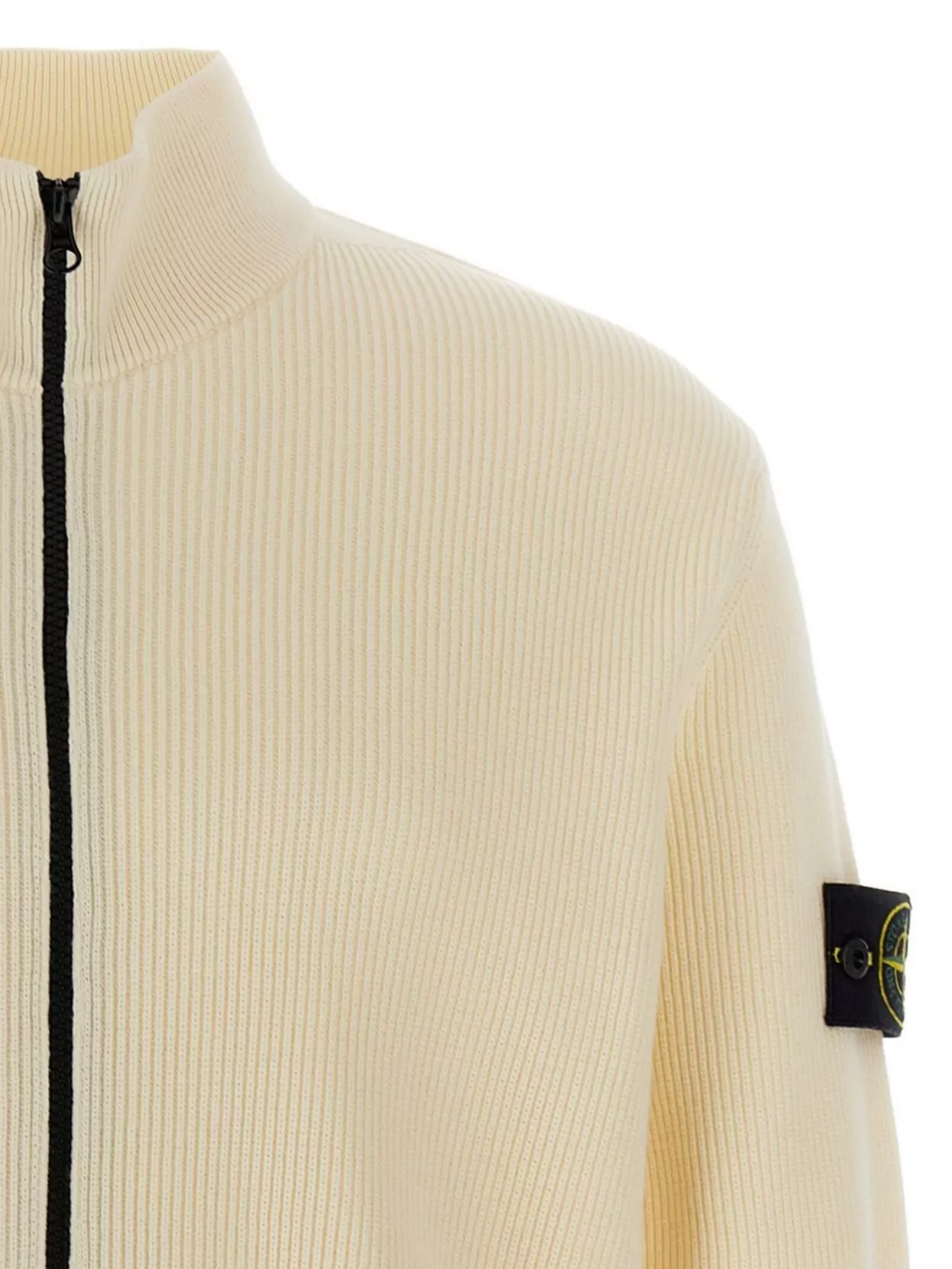Stone Island Logo Badge Cardigan Sweaters And Cardigans White