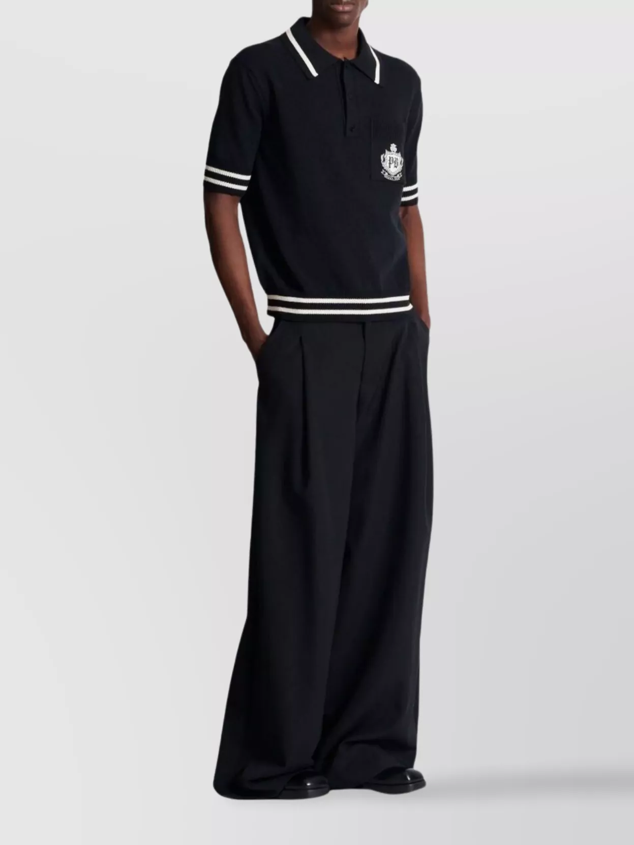 Balmain Striped Collar Short Sleeve Polo Shirt