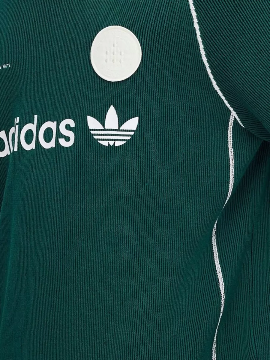 Adidas Ribbed V-Neck Short-Sleeve Logo-Print Cotton Polo Shirt