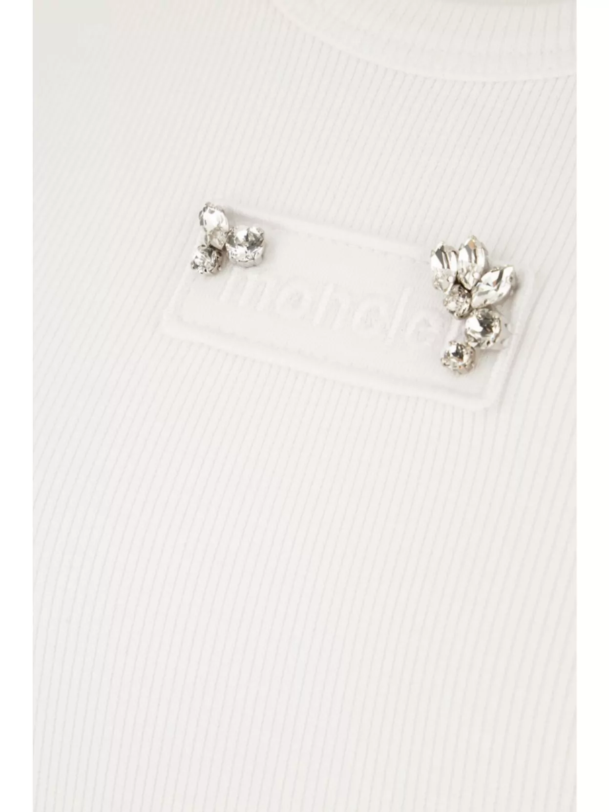 Moncler Cotton Top With Embellished Detail And Ribbed Texture In White