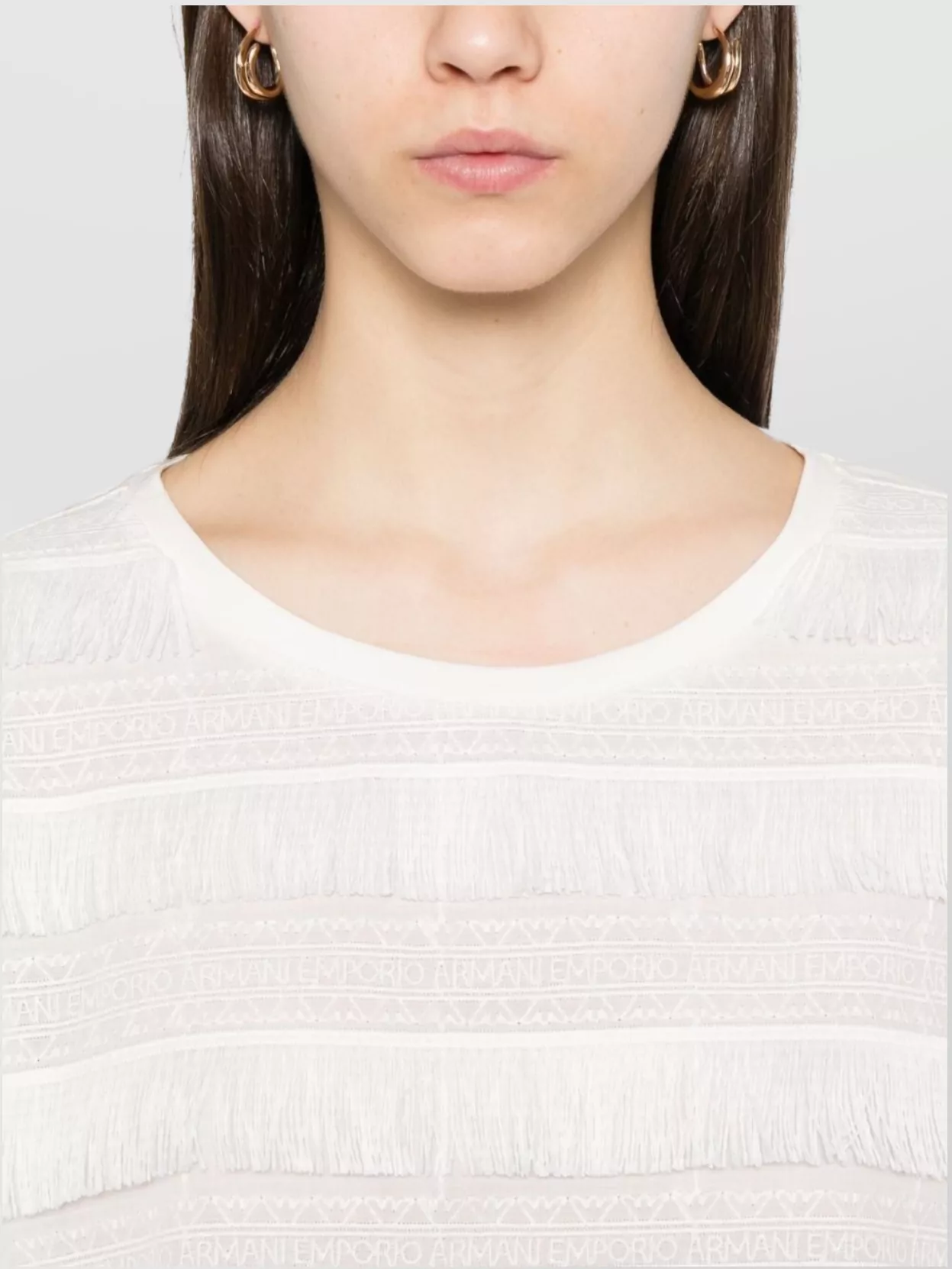 Emporio Armani Fringed Crew Neck Cotton T-Shirt