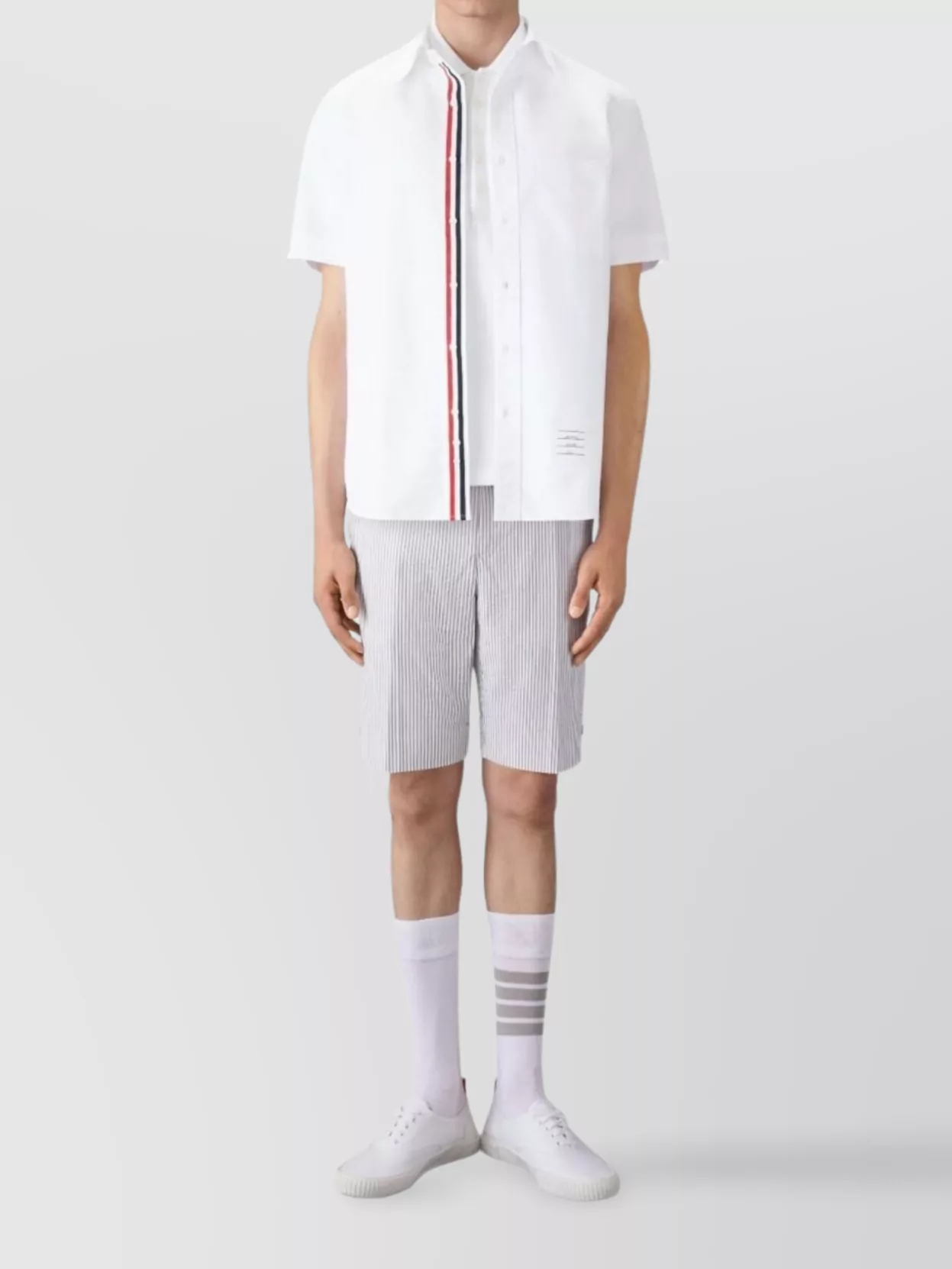 Thom Browne Cotton Polo Shirt Featuring Point Collar And Short Sleeves