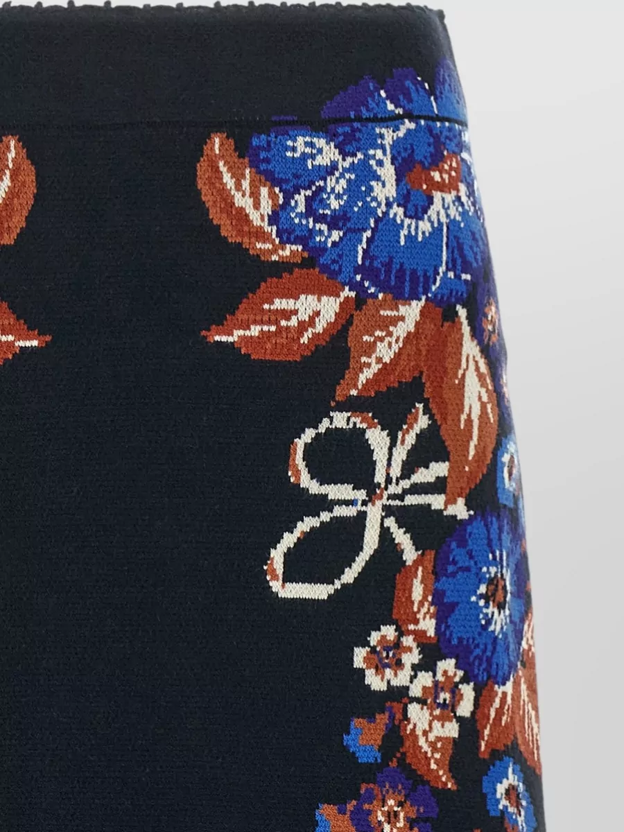 Farm Rio Floral Intarsia High-Rise Midi Knit Skirt