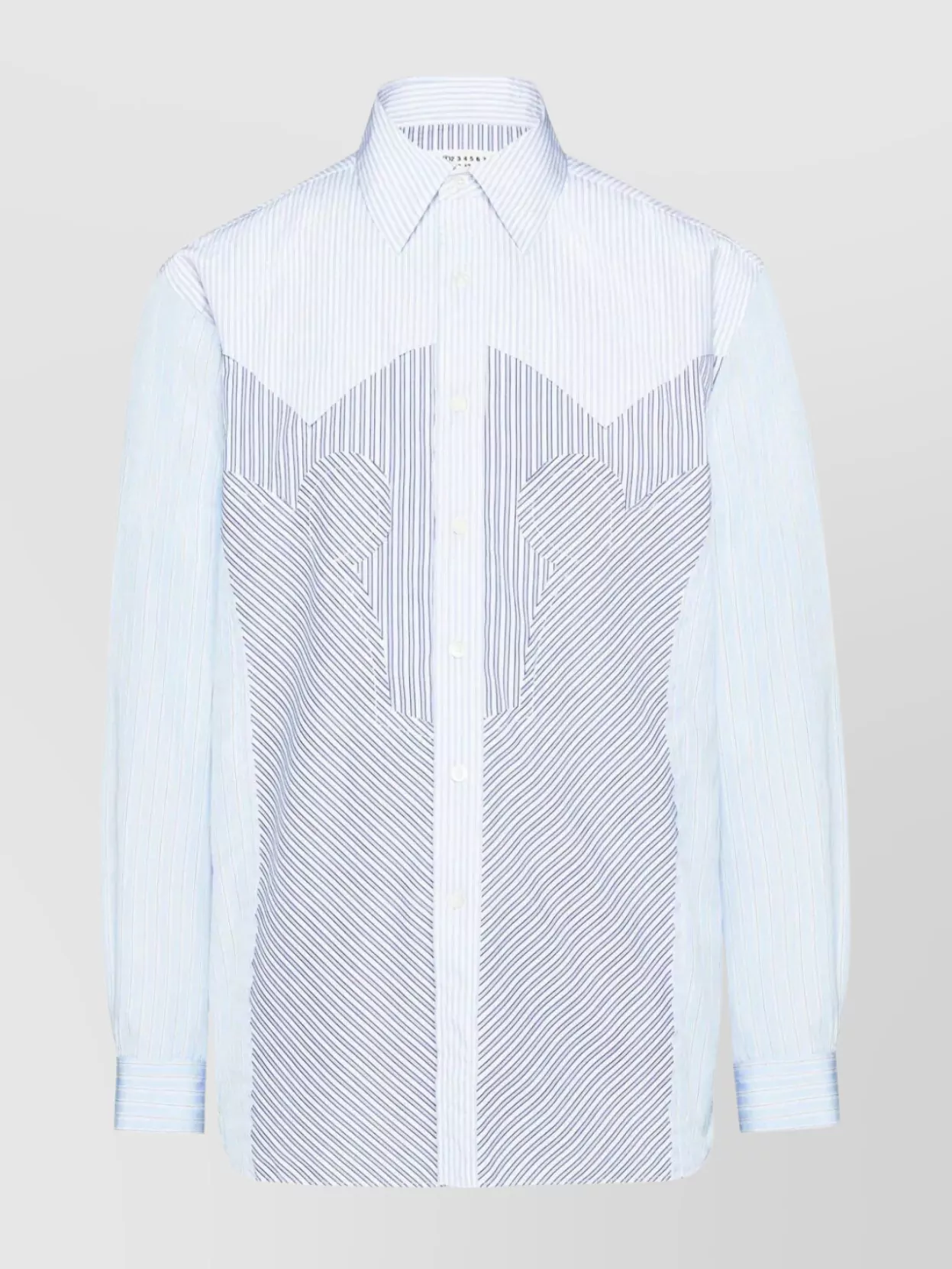 Shop Maison Margiela Striped Collar Shirt With Rough Cut And Contrast Yoke