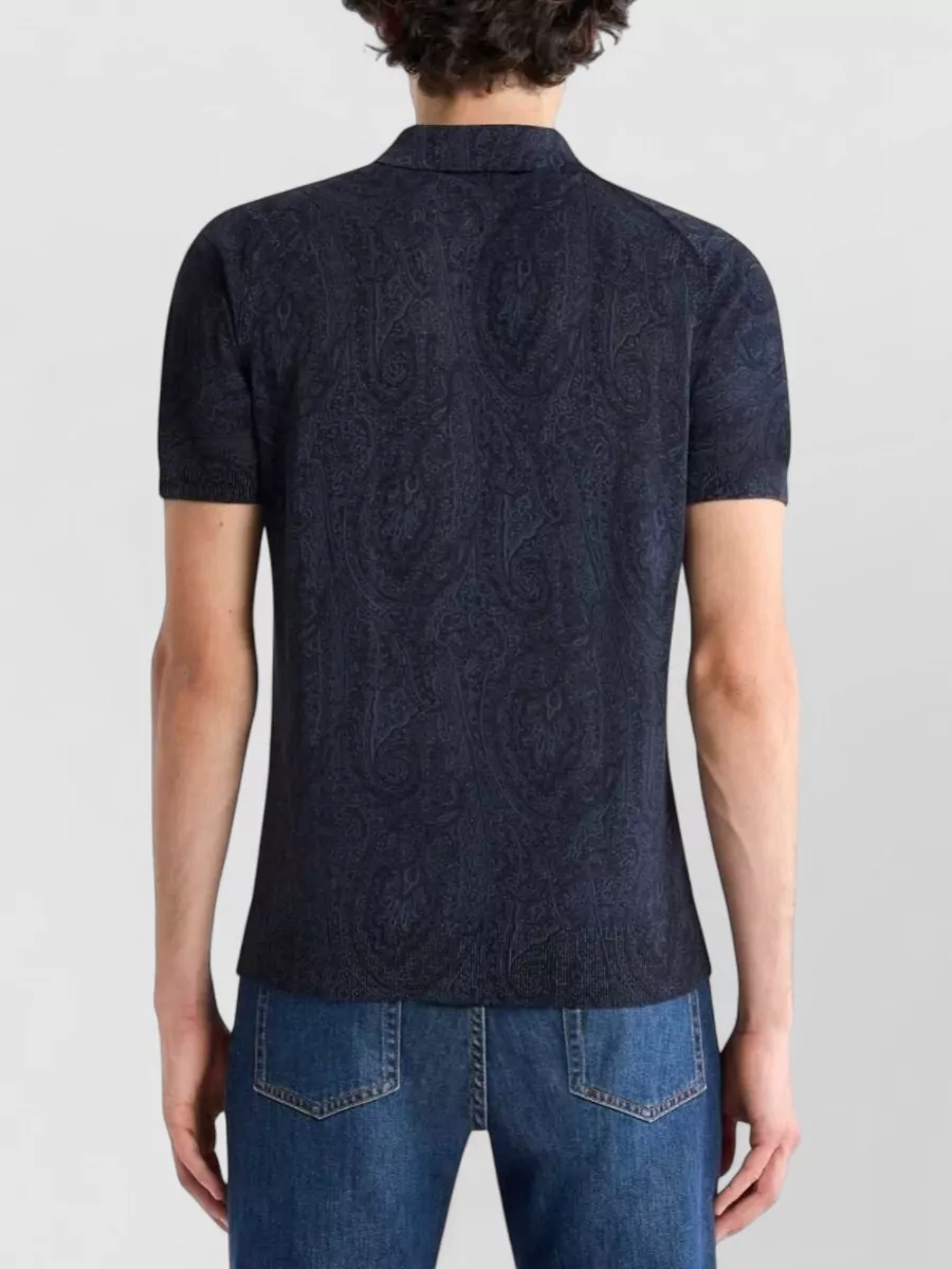 Etro Silk Cotton Paisley Floral Print Short-Sleeve Polo Shirt