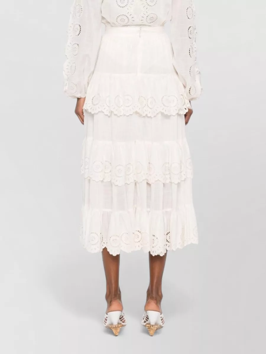 Zimmermann Cotton Embroidered High-Rise A-Line Maxi Skirt
