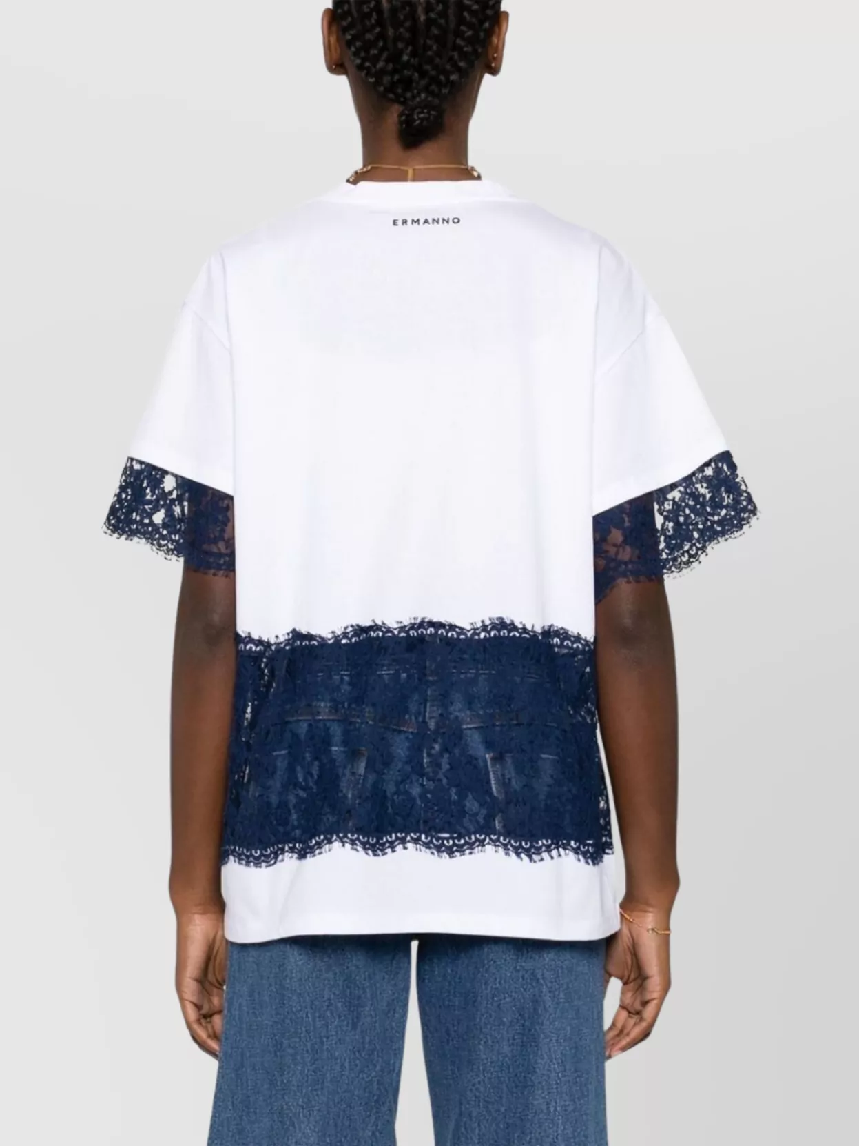 Ermanno Firenze Lace Detail Relaxed Fit Round Neck Top In Multi
