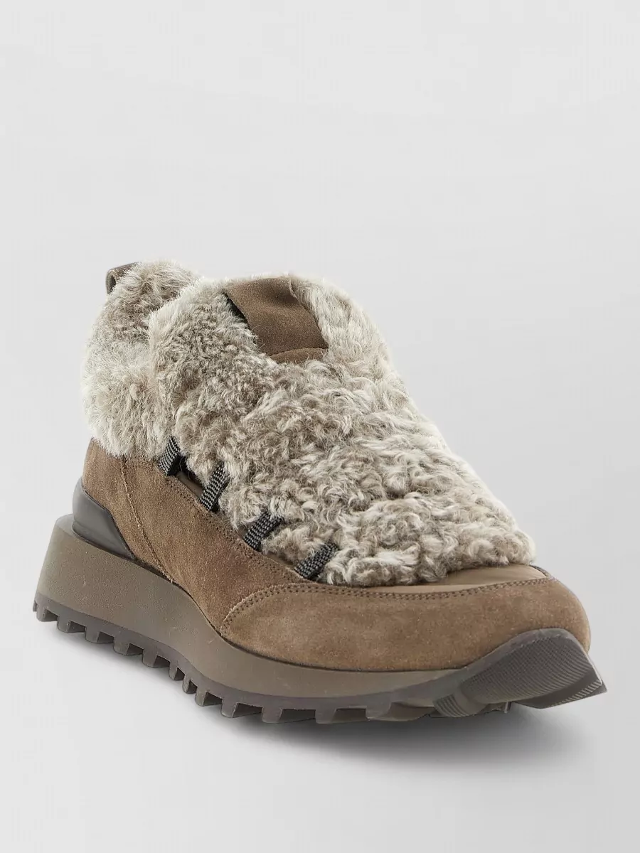 Brunello Cucinelli suede shearling sneakers
