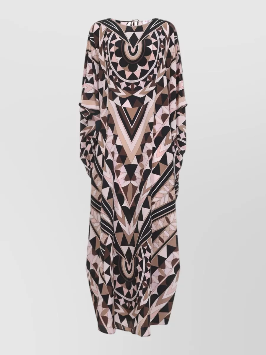 Pucci Silk Printed V-Neck Cape-Sleeve Maxi Dress