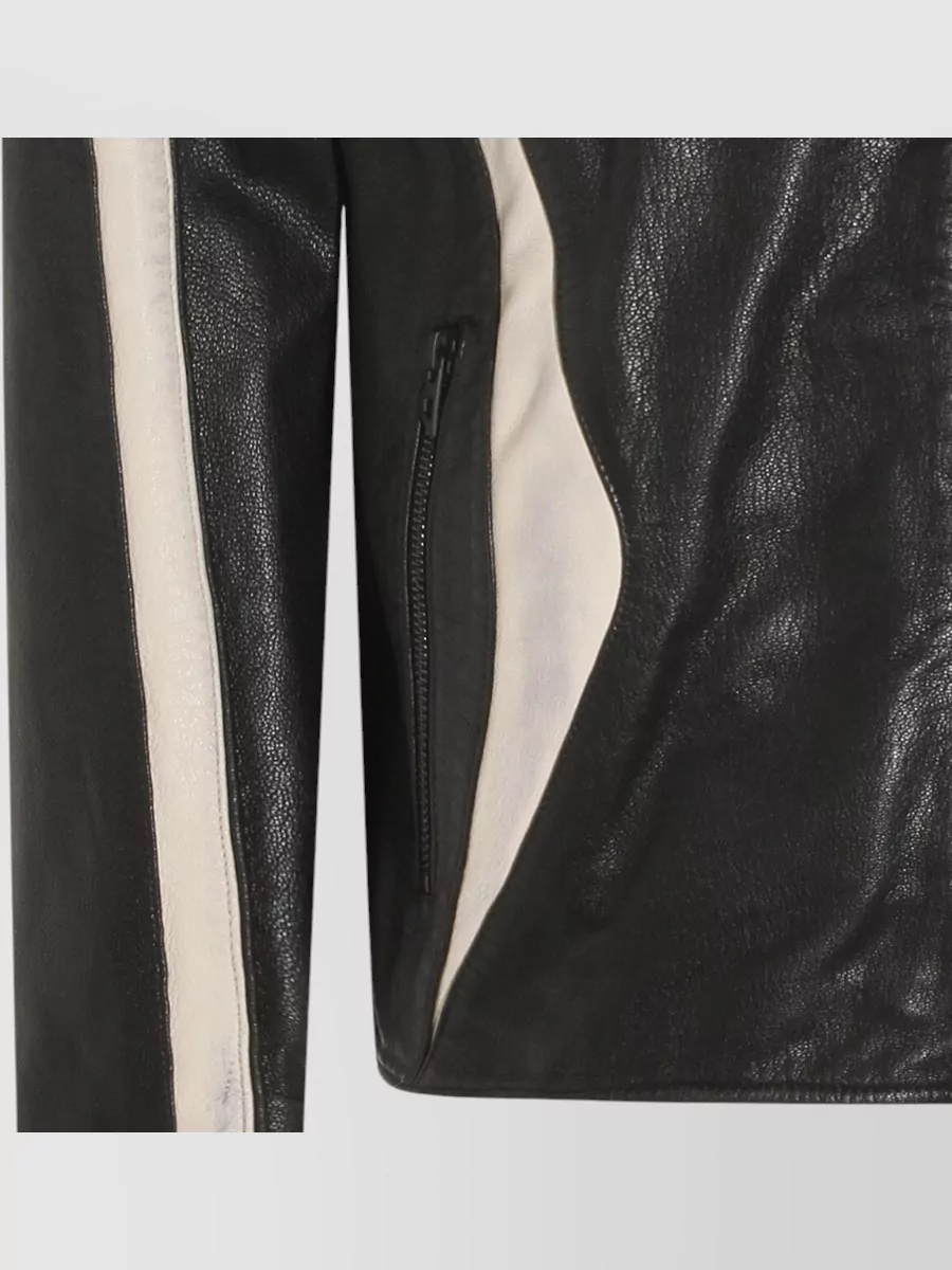 Diesel Panel Detail Leather Jacket Long Sleeves Zip Pockets