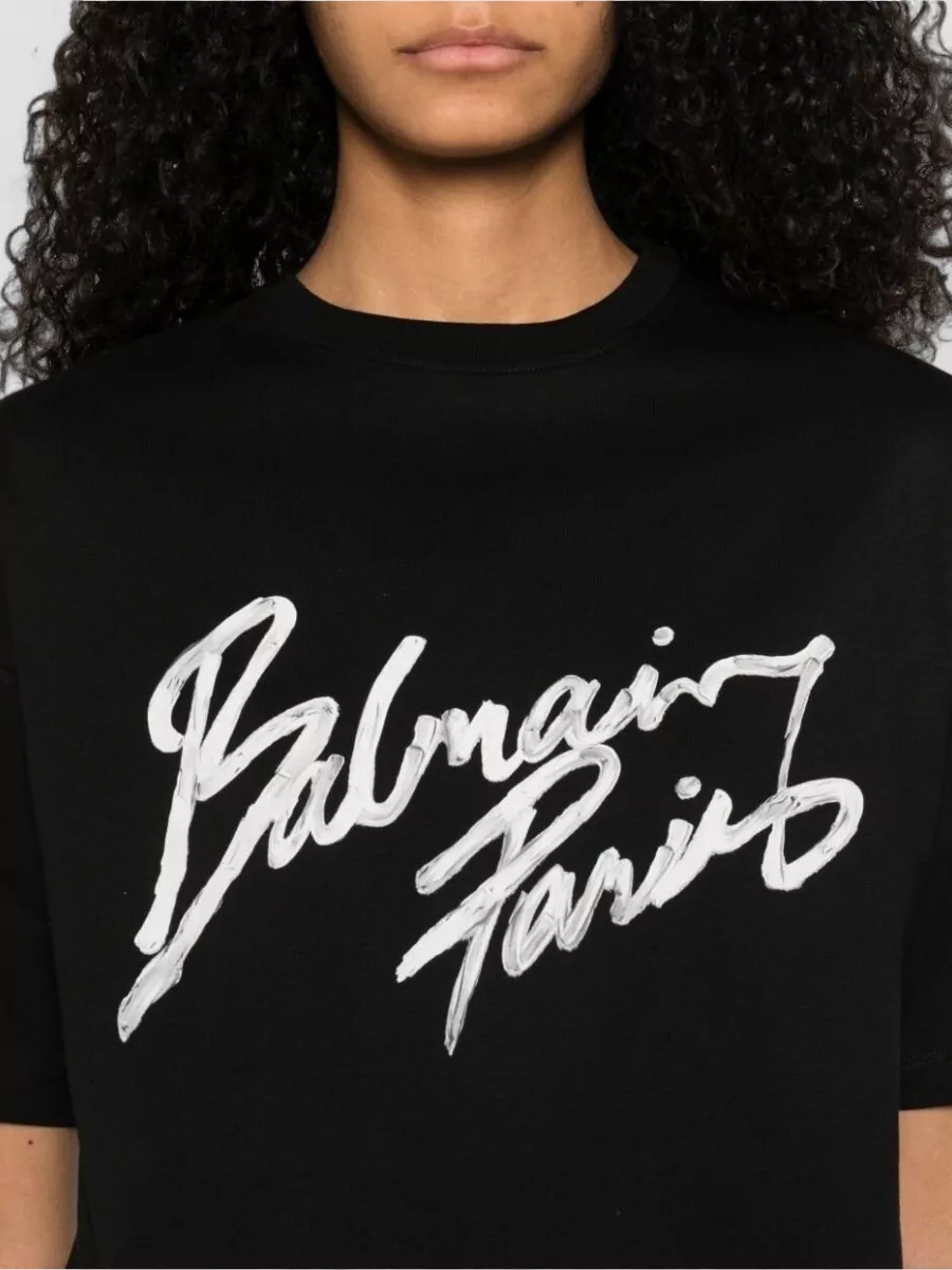 Balmain Cropped Silk Blend Crew Neck Top