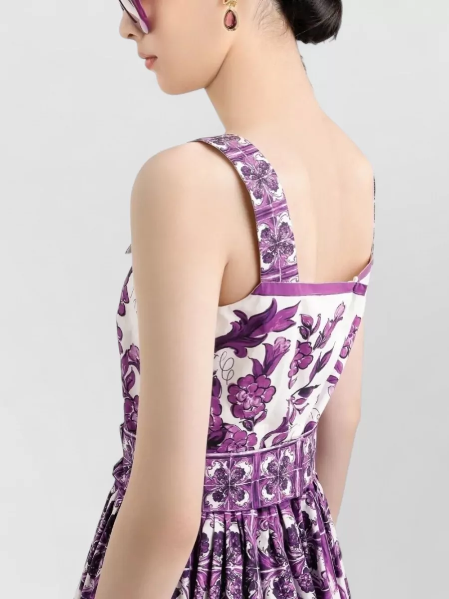 Dolce&Gabbana Midi Dress Button Detail Floral Majolica