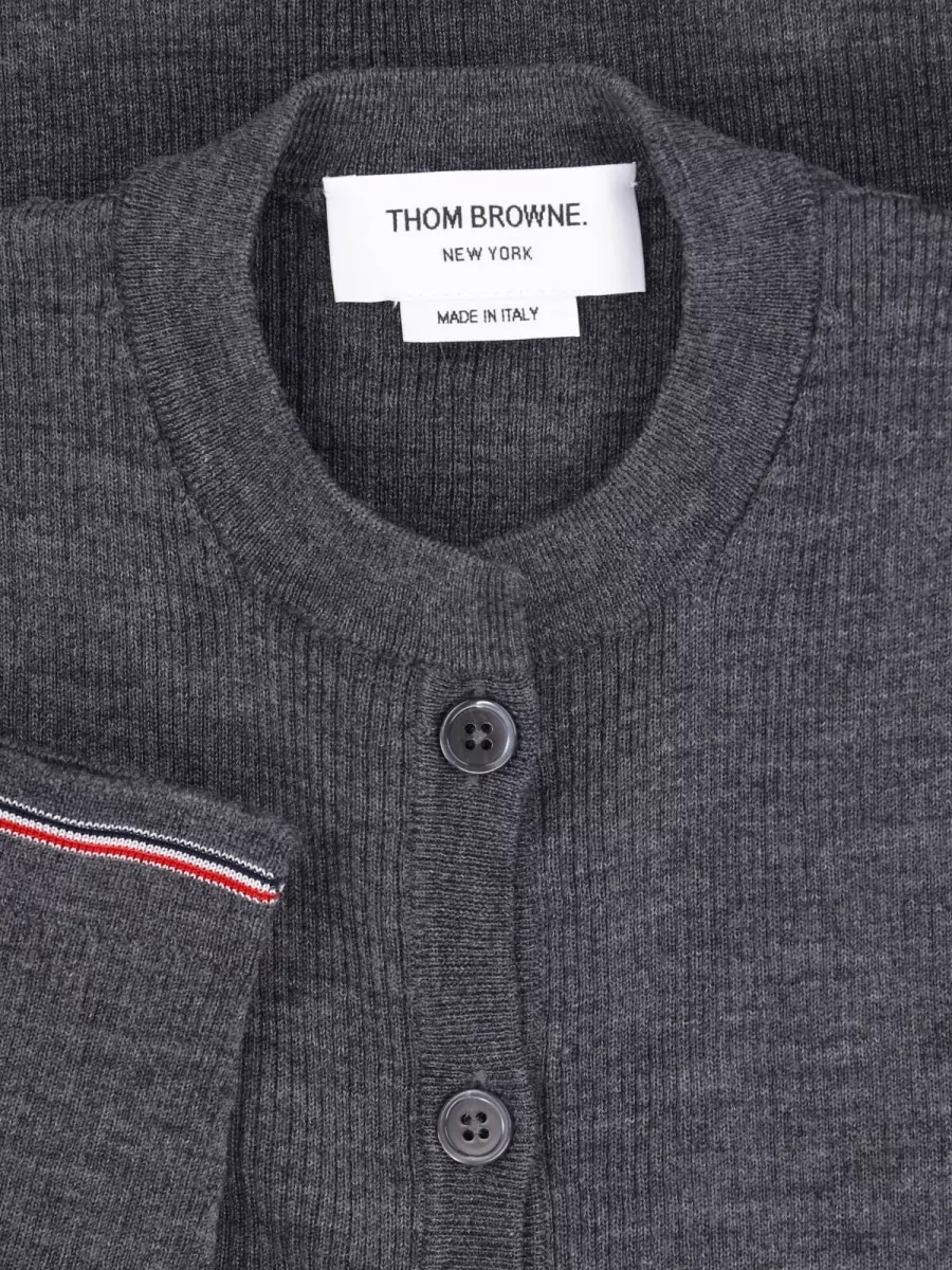 Thom Browne Ribbed Merino Wool Crewneck Cardigan