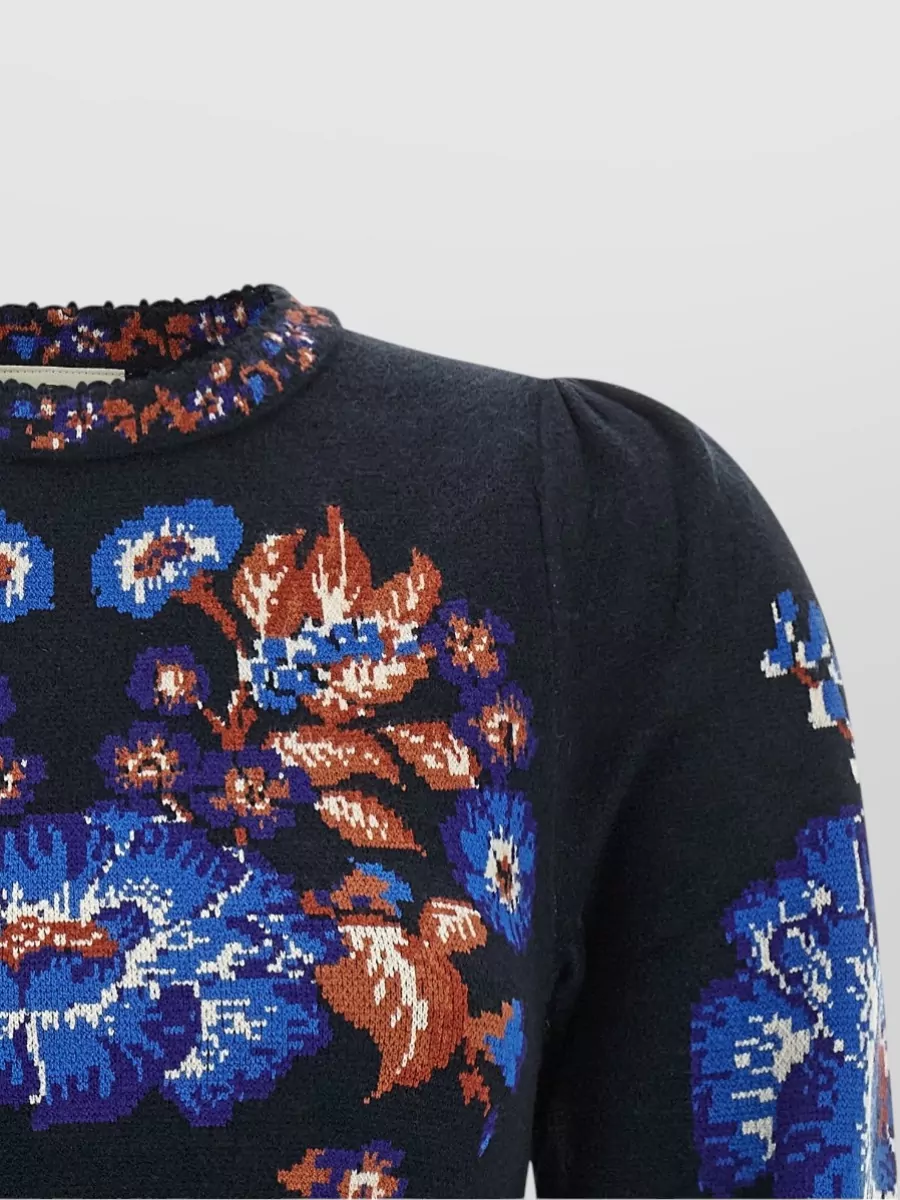 Farm Rio Floral-Knit Cropped Long-Sleeve Top