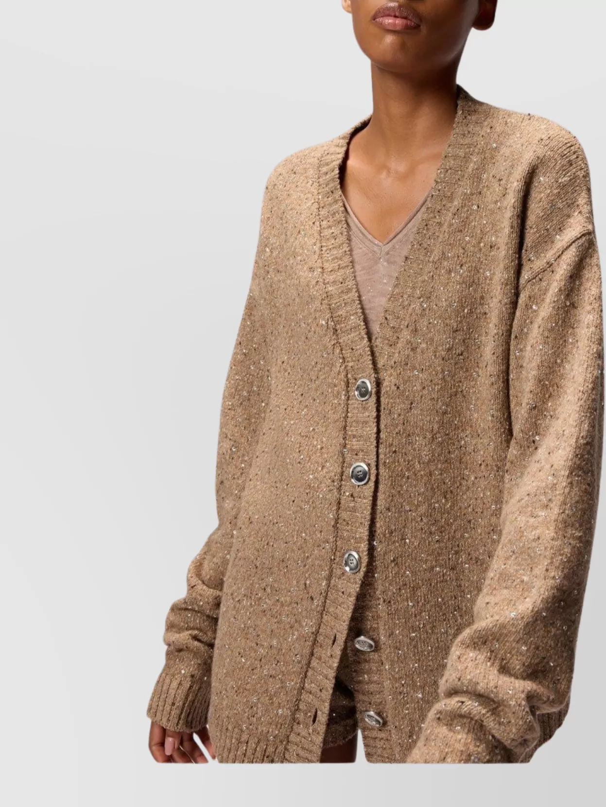Pinko Textured Knit V-Neck Long Sleeve Sweater