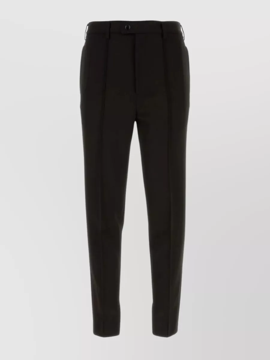 Shop Prada Structured Gabardine Pleated Trousers With Zip Pockets In Brown
