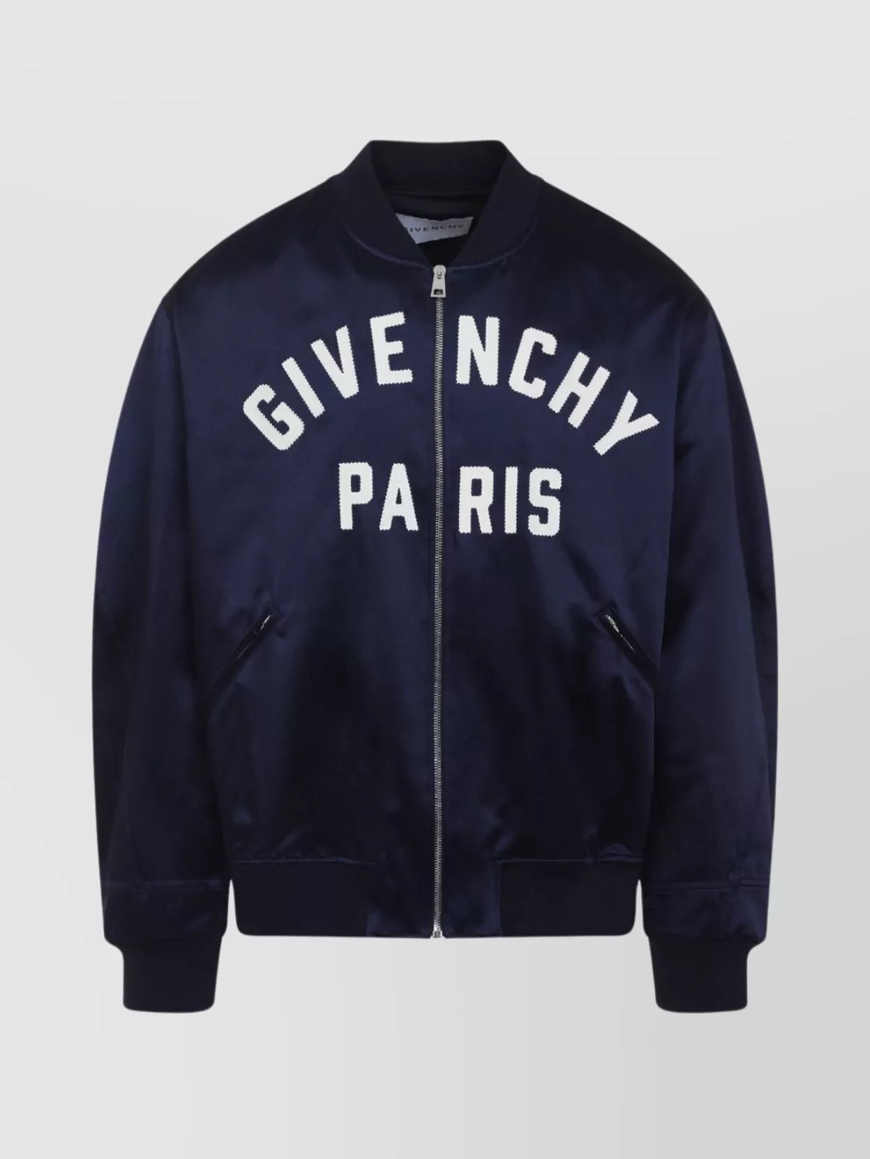 Givenchy Satin Bomber Jacket Zip Pockets In Blue