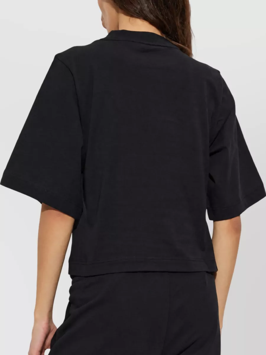Palm Angels Cotton Star Print Cropped Mock Neck T Shirt
